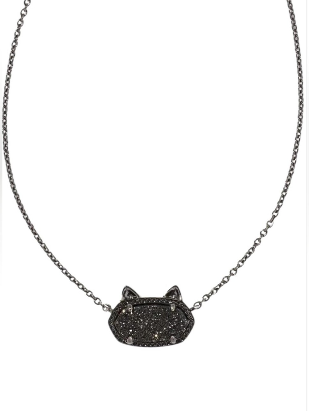 Kendra Scott Elisa Cat Gunmetal Pendant Necklace in Black Druzy